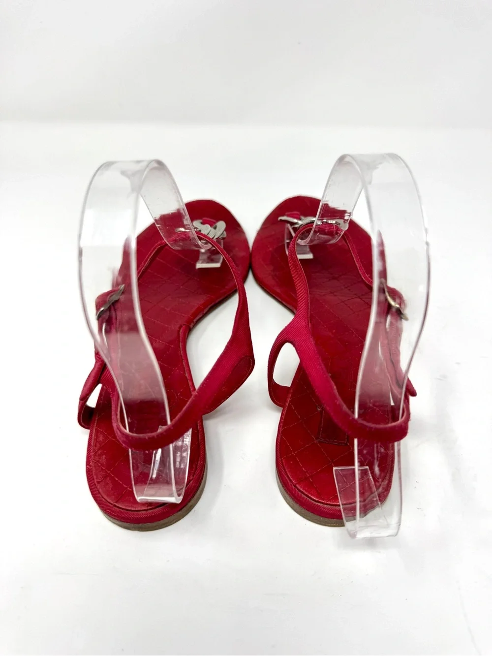 Chanel Vintage Red Quilted Leather Chain T strap Sandals with CC Logo Size 39.5